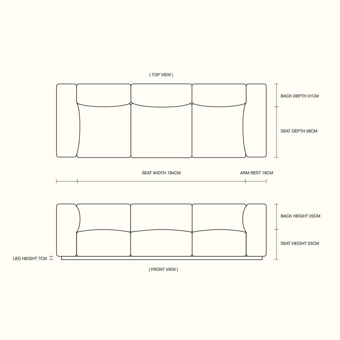 Clover fabric sofa / 3 seater / Brown