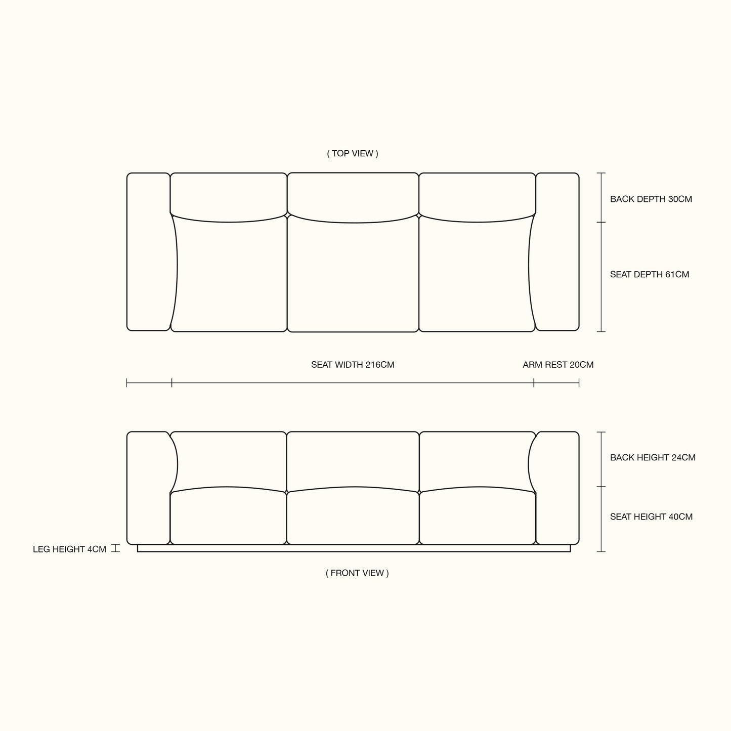 Kamikaze / Fabric sofa / 3 seater / Grey