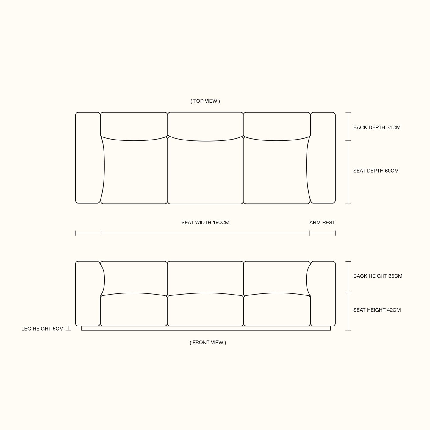 Colm genuine leather sofa / 3 seater / Cream