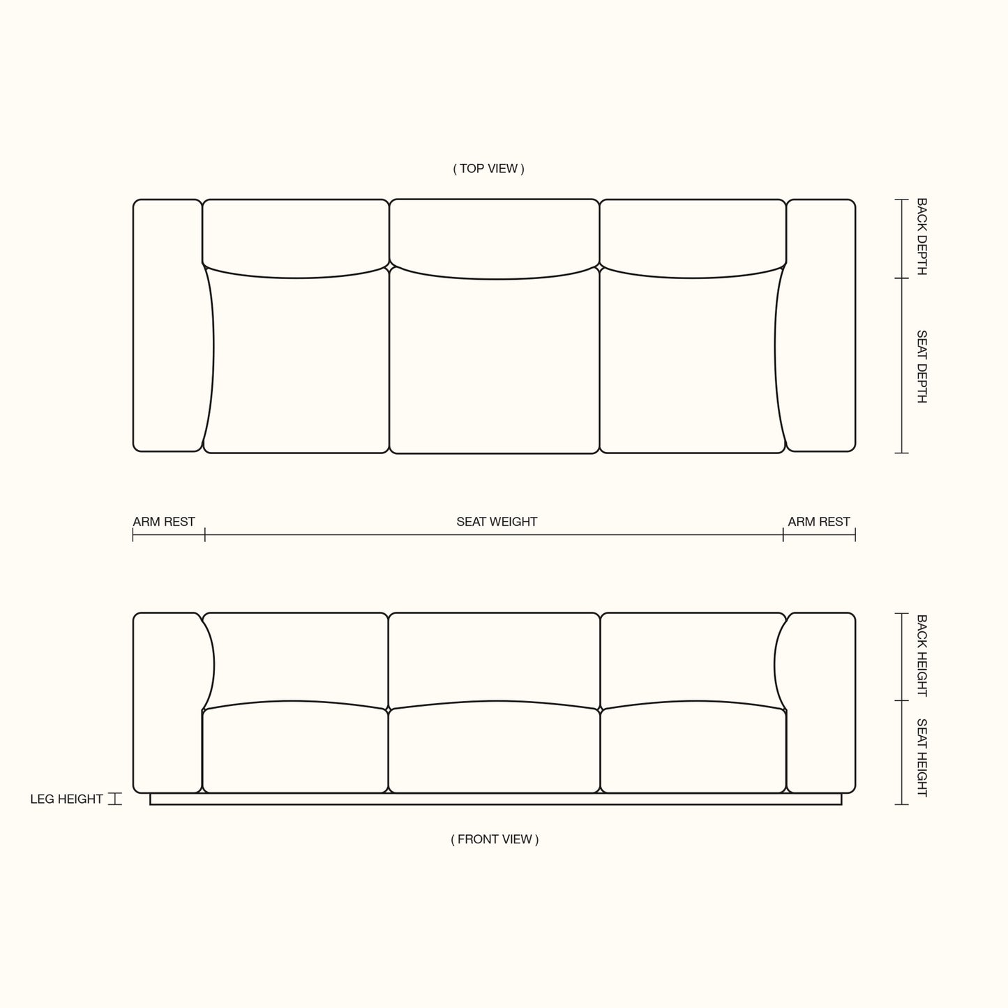 Croissant fabric sofa / 3 seater / Stone
