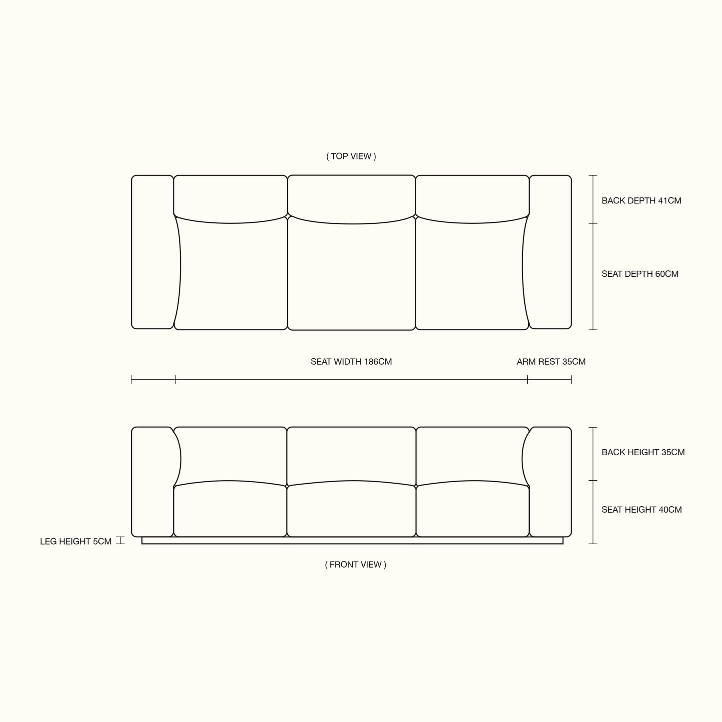 Mira genuine leather sofa / 3 seater / Brown