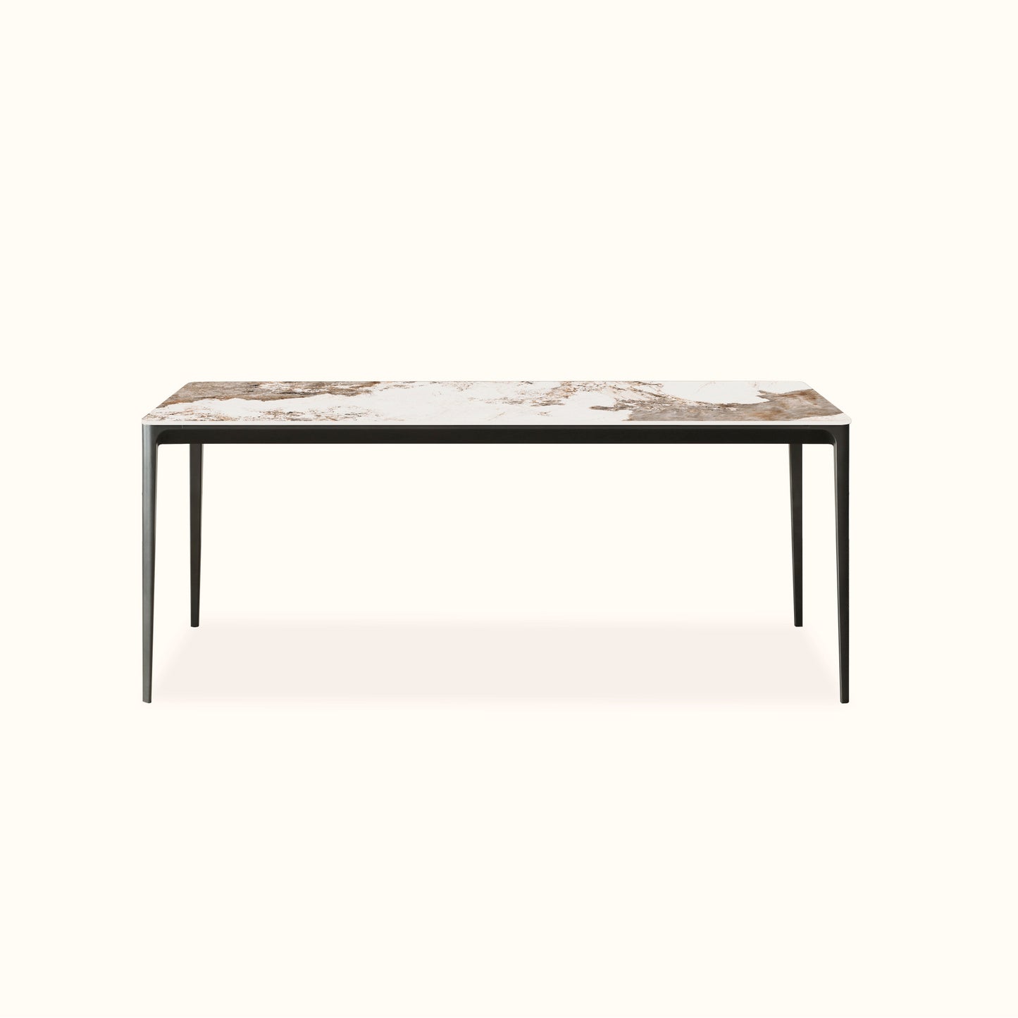 Jones ceramic dining table / Gloss finished brown and white marble texture