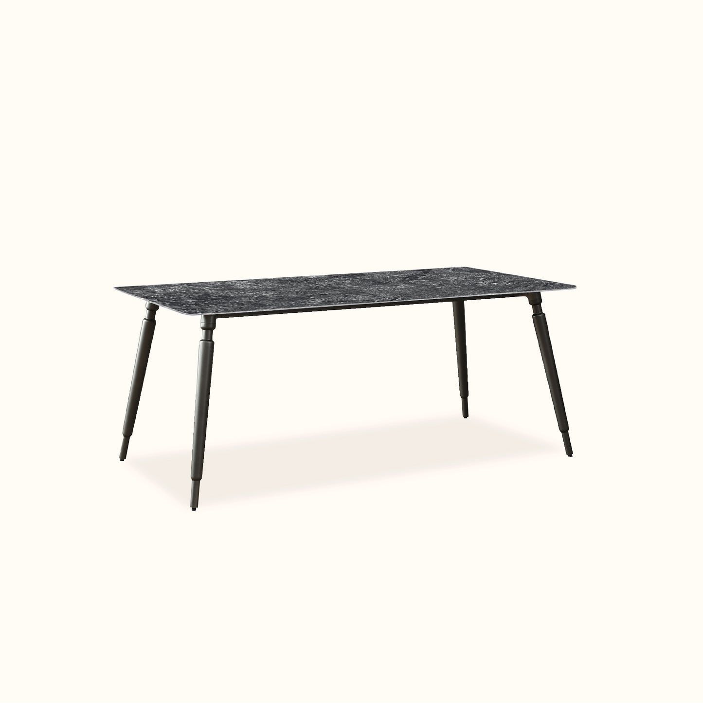 Grande ceramic dining table / Gloss finished charcoal stone texture